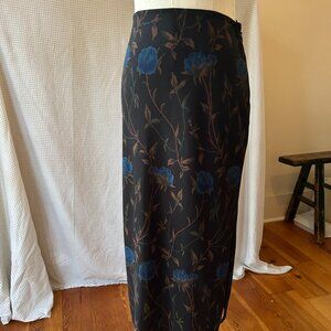 Vintage Betsey Johnson New York Blue Floral Midi Skirt